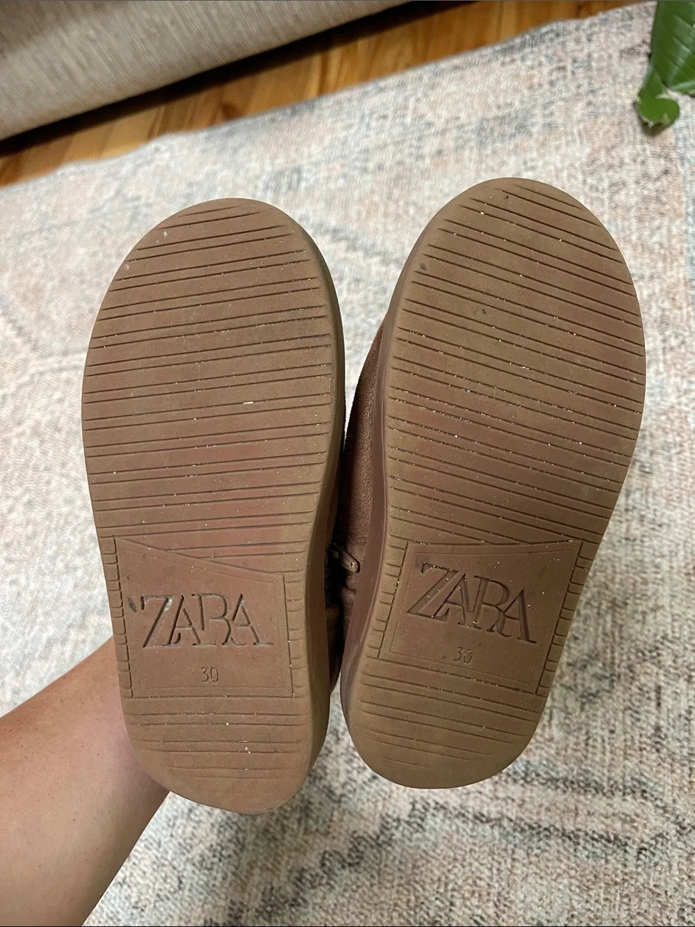 Girls Cozy Brown Suede Shearling-Lined Booties Zara 12.5